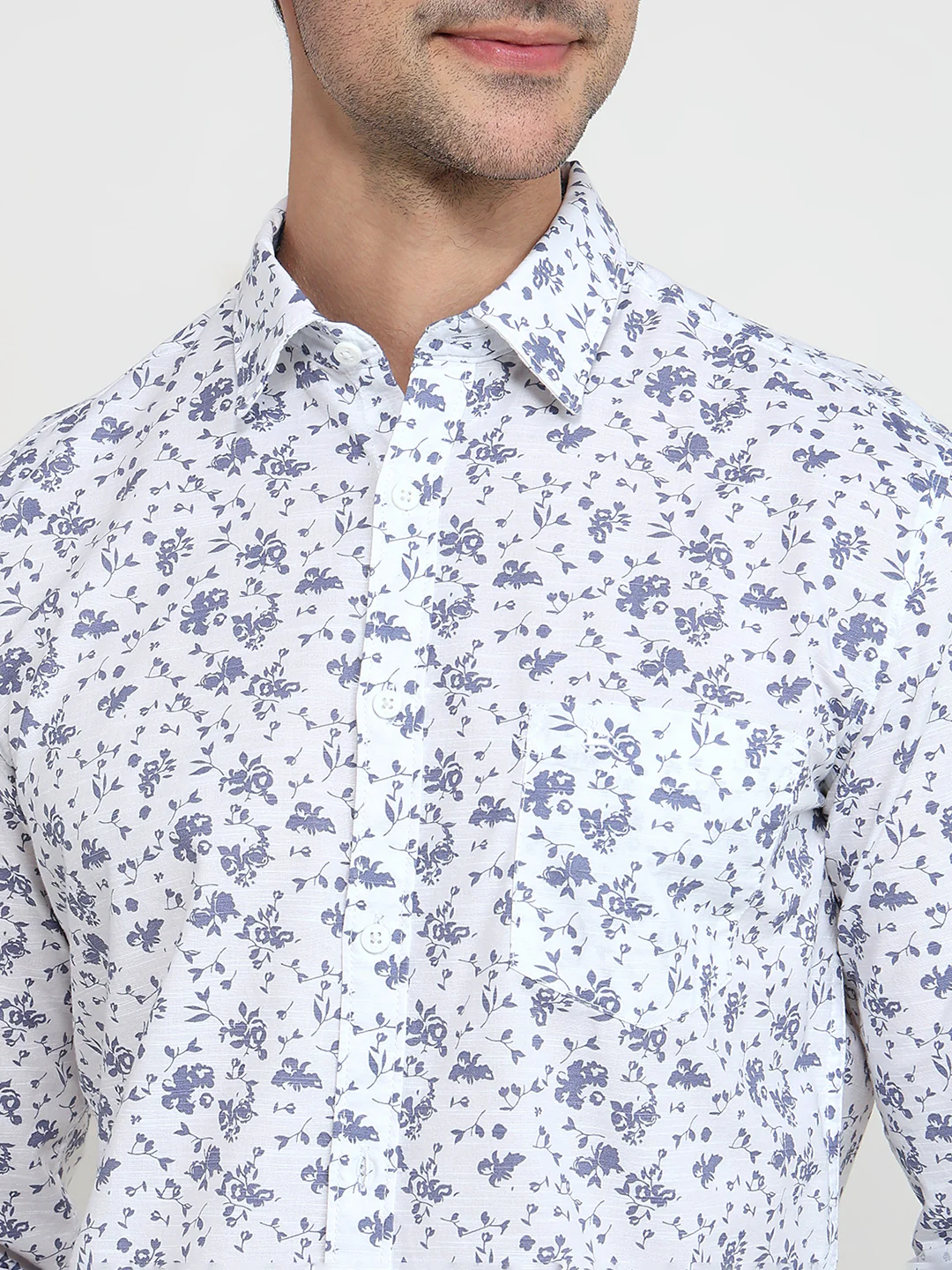 Parx Men Blue Print Slim Fit Cotton Shirt - Image 6