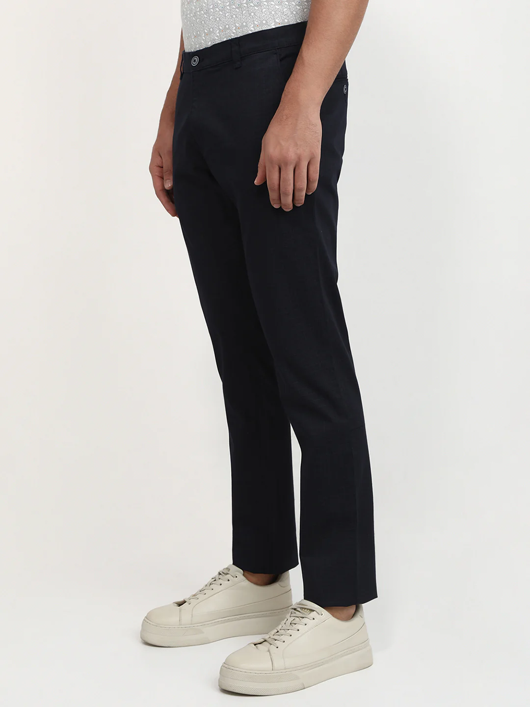 Parx Men Blue Printed Low Rise Tapered Fit Cotton Blend Trouser - Image 2