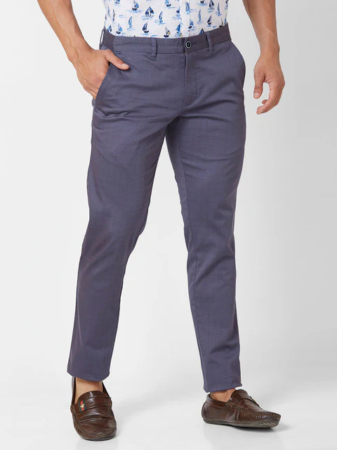 Parx Men Blue Printed Low Rise Tprd Fit Cotton Blend Trouser - Image 2