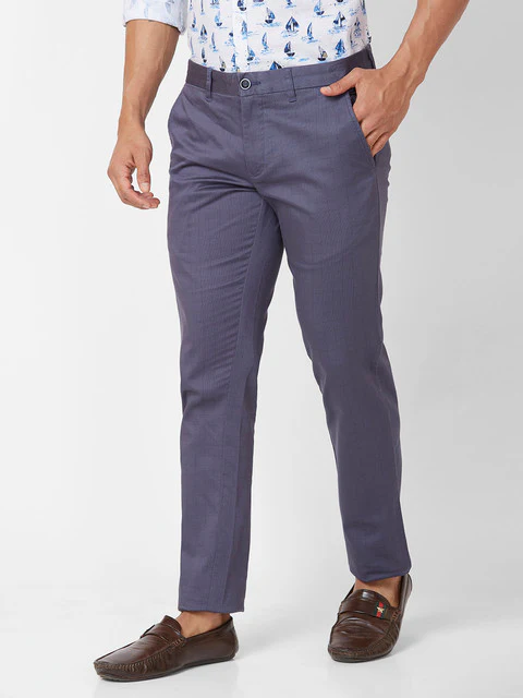Parx Men Blue Printed Low Rise Tprd Fit Cotton Blend Trouser - Image 3