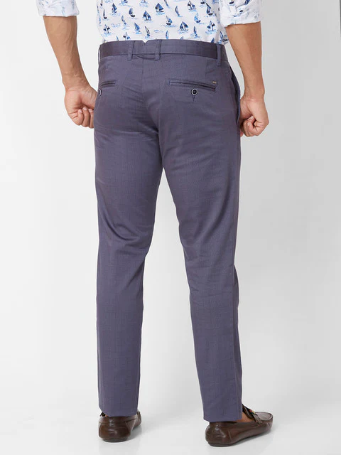 Parx Men Blue Printed Low Rise Tprd Fit Cotton Blend Trouser - Image 4