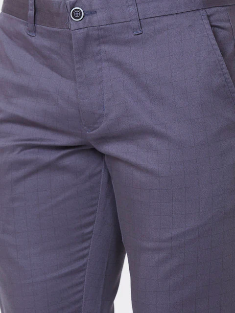 Parx Men Blue Printed Low Rise Tprd Fit Cotton Blend Trouser - Image 6