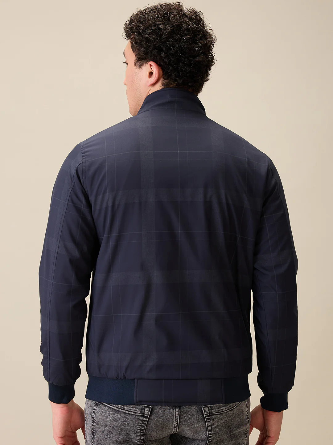 Parx Men Blue Printed Polyester Full Sleeve High Neck Collar Jacket - Image 4