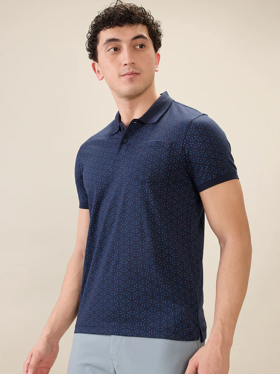 Parx Men Blue Printed Regular Fit Cotton Blend Half Sleeve T-Shirt - Image 3