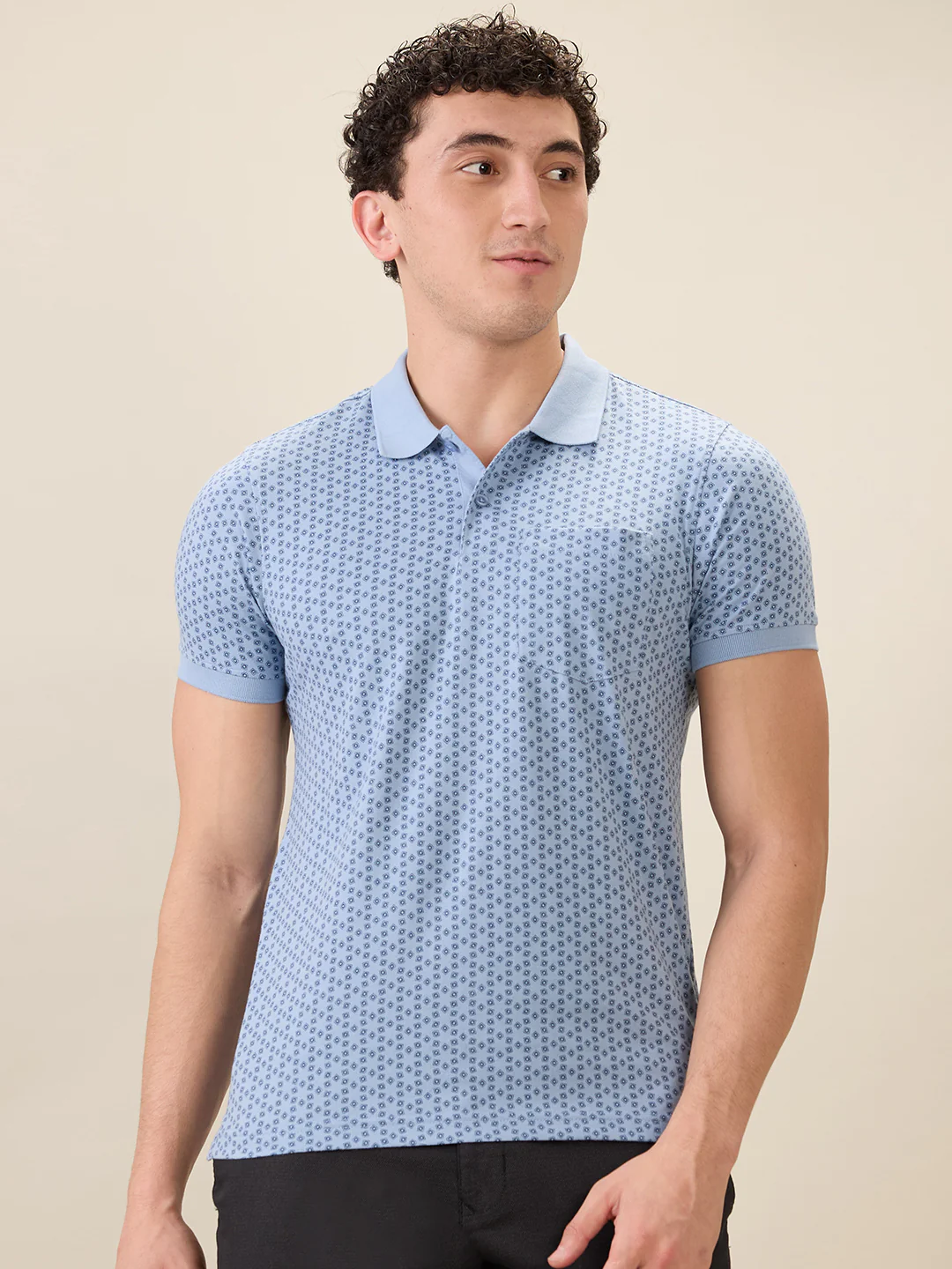 Parx Men Blue Printed Regular Fit Cotton Blend Half Sleeve T-Shirt