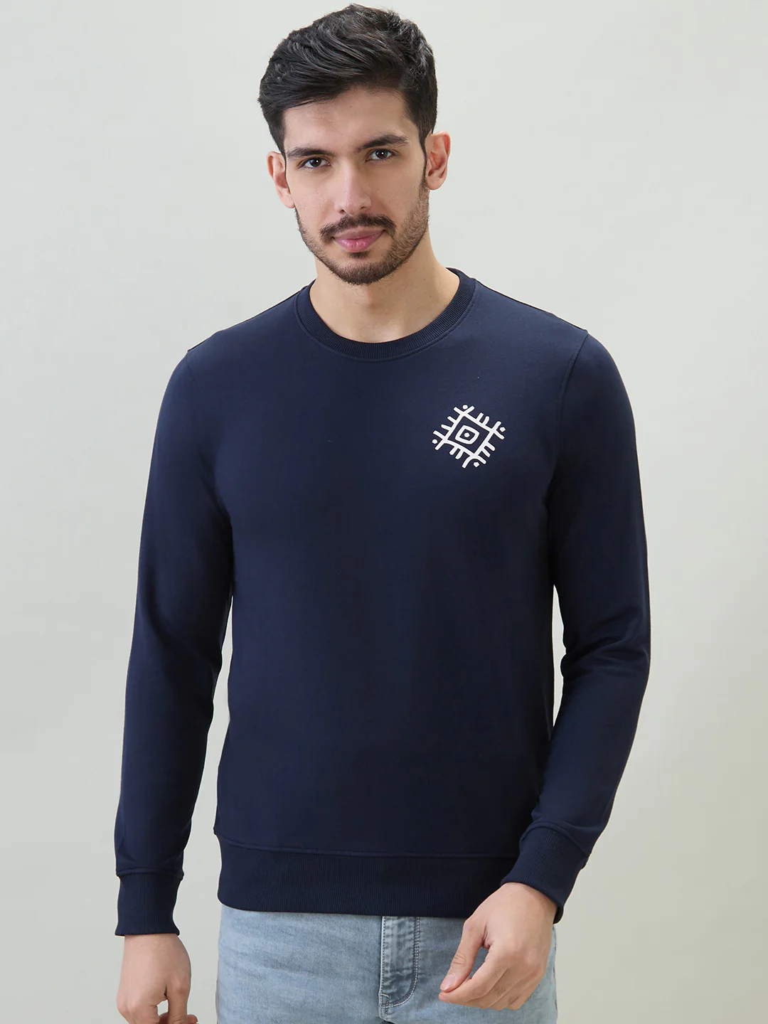 Parx Men Blue Printed Regular Fit Cotton Blend Sweatshirt