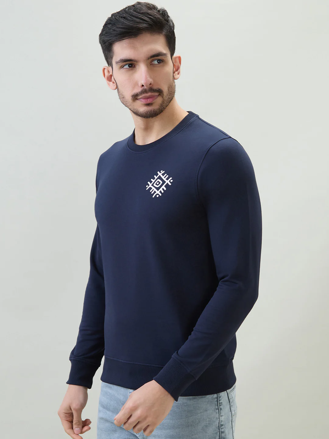 Parx Men Blue Printed Regular Fit Cotton Blend Sweatshirt - Image 3