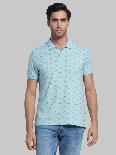 Parx Men Blue Printed Regular Fit Cotton T-Shirt