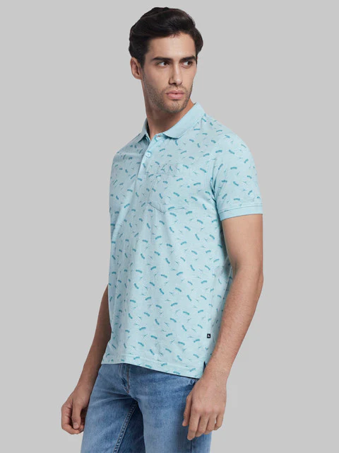 Parx Men Blue Printed Regular Fit Cotton T-Shirt - Image 3