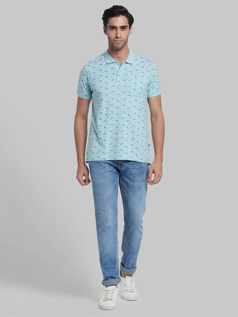 Parx Men Blue Printed Regular Fit Cotton T-Shirt - Image 5
