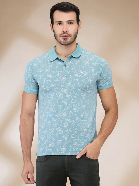 Parx Men Blue Printed Regular Fit Rayon Blend T-Shirt
