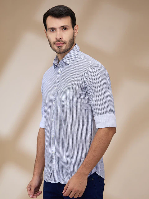 Parx Men Blue Printed Slim Fit Bamboo Blend Shirt - Image 3