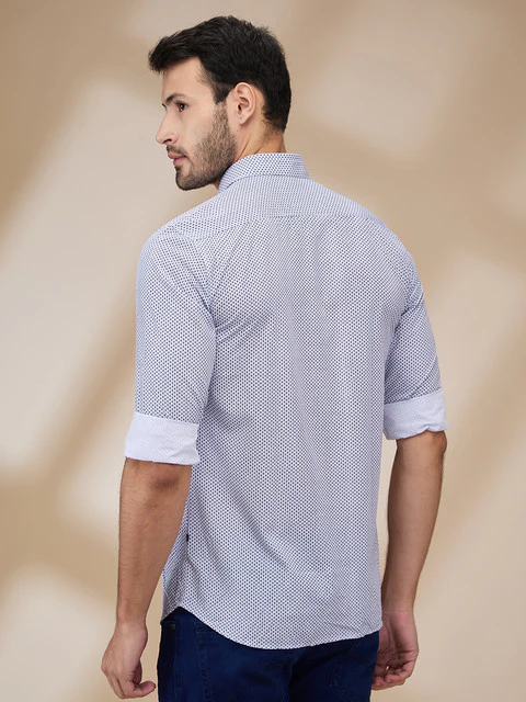 Parx Men Blue Printed Slim Fit Bamboo Blend Shirt - Image 4