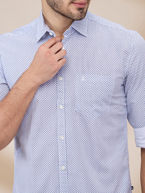 Parx Men Blue Printed Slim Fit Bamboo Blend Shirt - Image 5