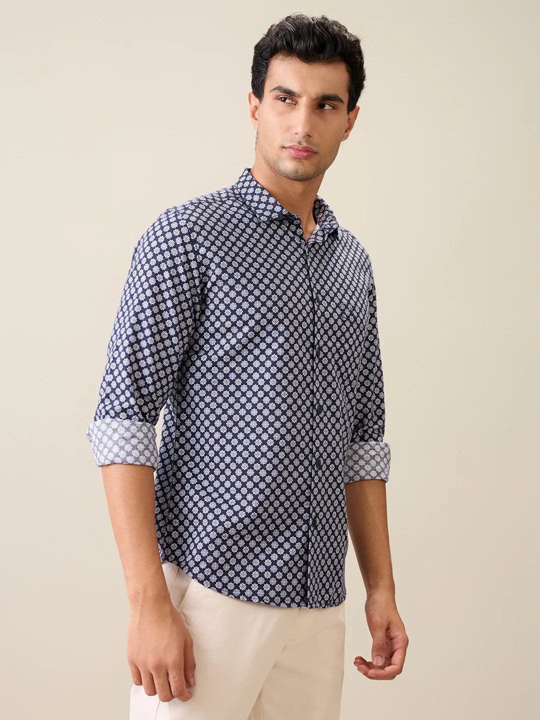 Parx Men Blue Printed Slim Fit Cotton Casual Shirt - Image 3