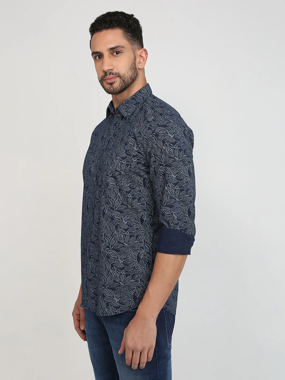Parx Men Blue Printed Slim Fit Cotton Casual Shirt - Image 2
