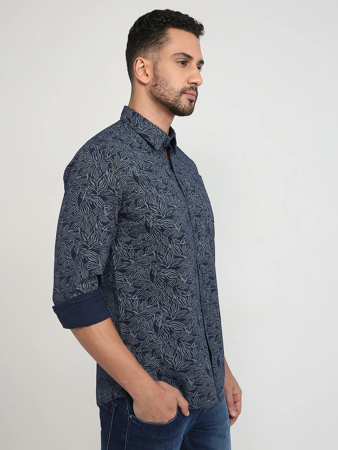 Parx Men Blue Printed Slim Fit Cotton Casual Shirt - Image 3