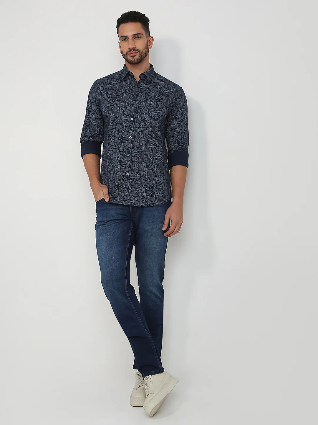Parx Men Blue Printed Slim Fit Cotton Casual Shirt - Image 5
