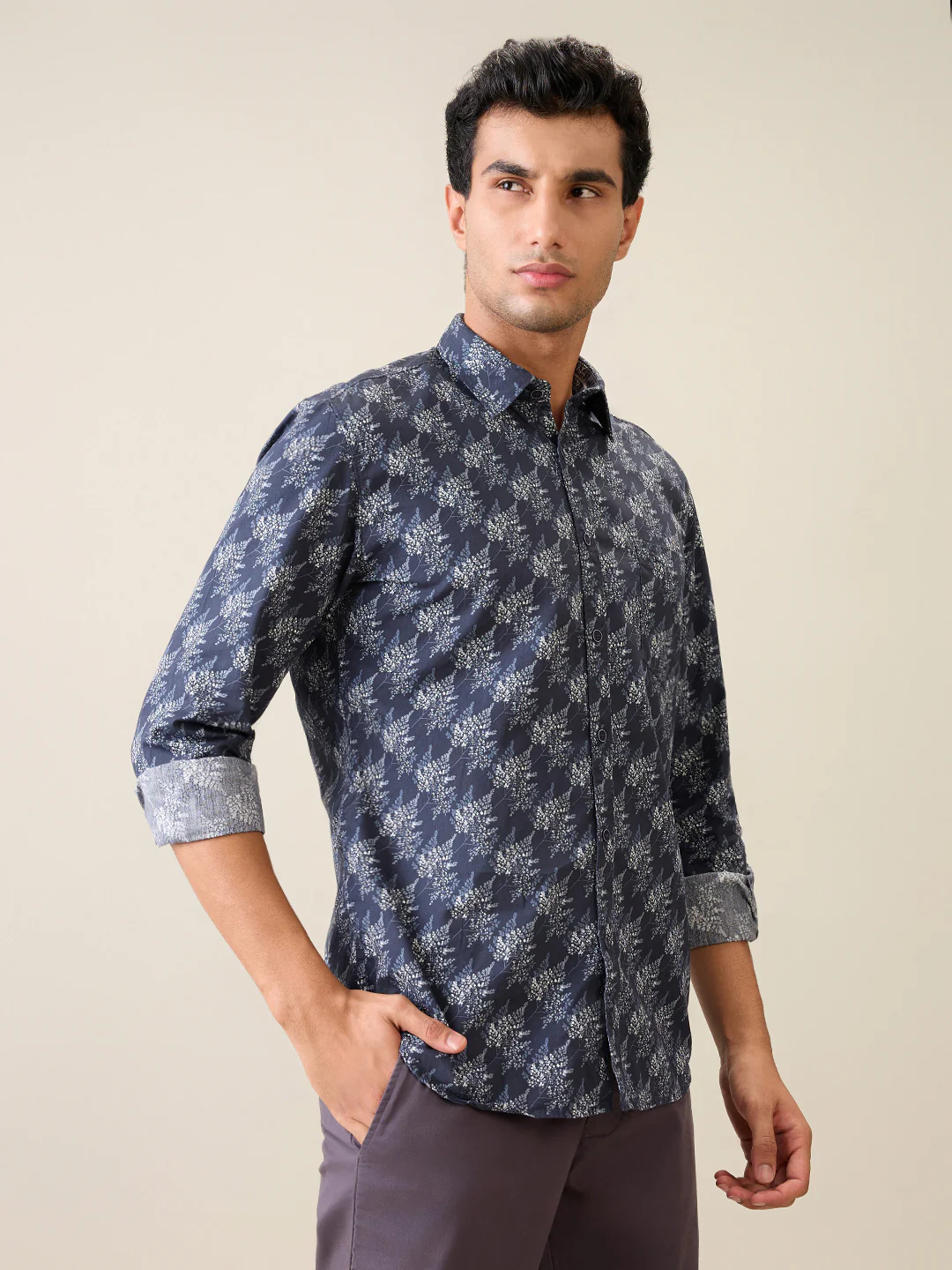 Parx Men Blue Printed Slim Fit Cotton Casual Shirt - Image 3
