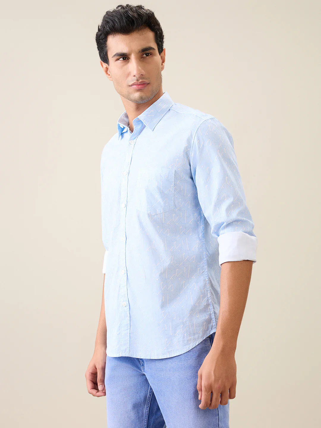Parx Men Blue Printed Slim Fit Cotton Casual Shirt - Image 2