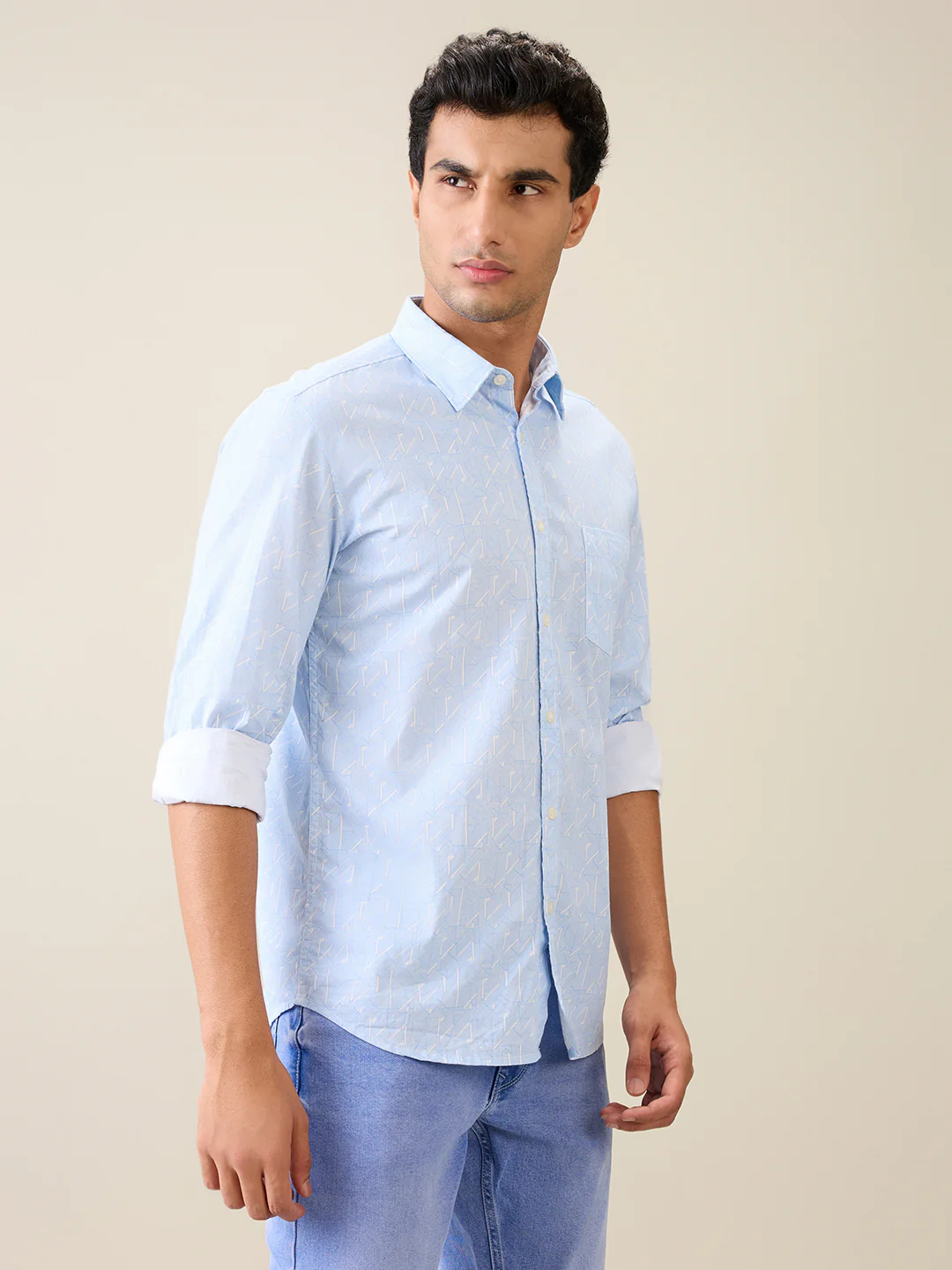 Parx Men Blue Printed Slim Fit Cotton Casual Shirt - Image 3
