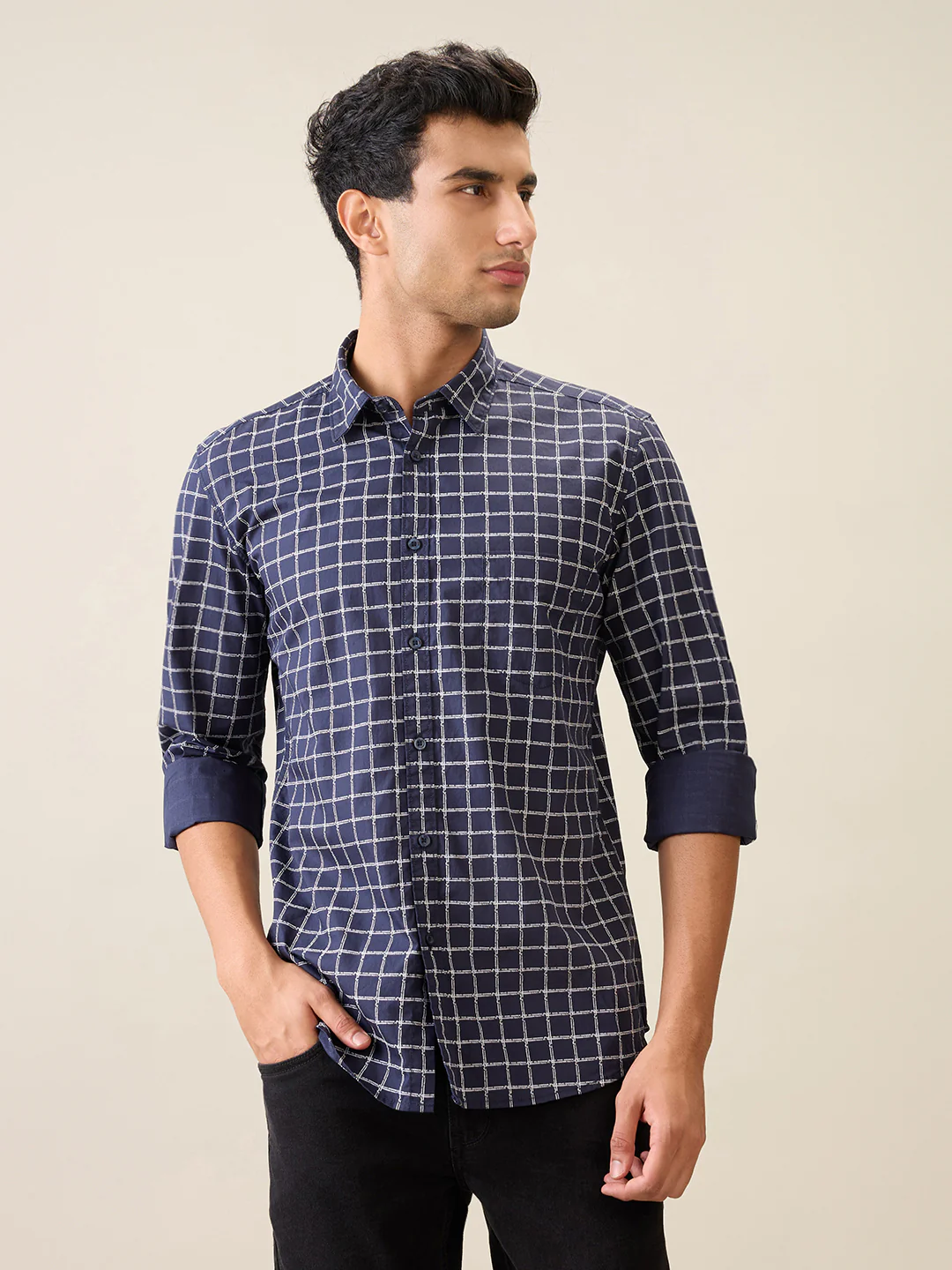 Parx Men Blue Printed Slim Fit Cotton Casual Shirt