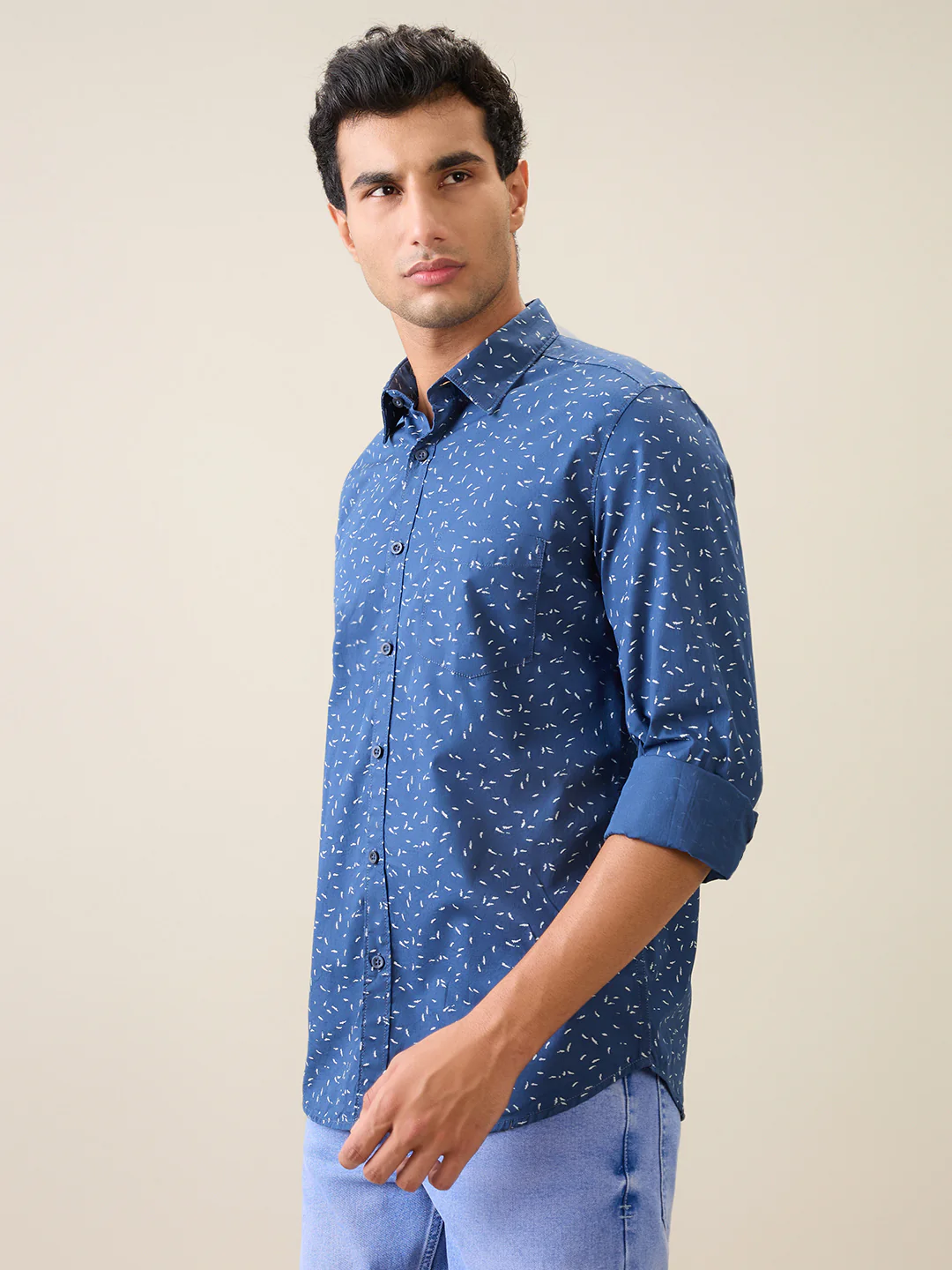 Parx Men Blue Printed Slim Fit Cotton Casual Shirt - Image 2