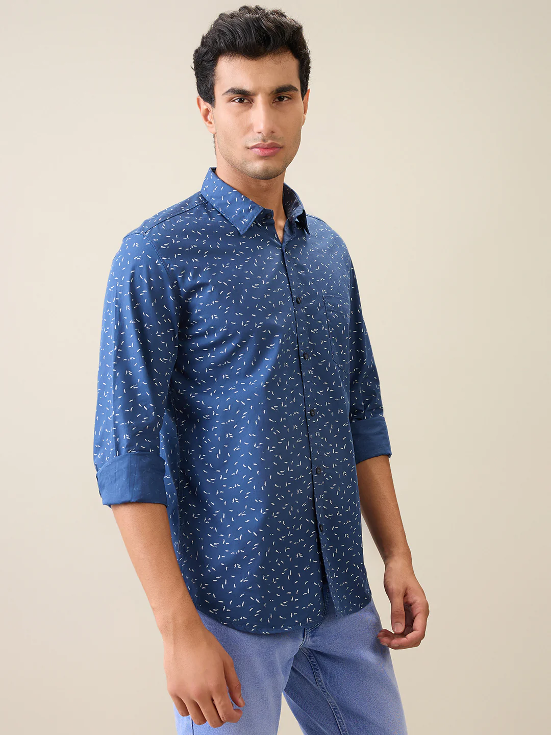 Parx Men Blue Printed Slim Fit Cotton Casual Shirt - Image 3