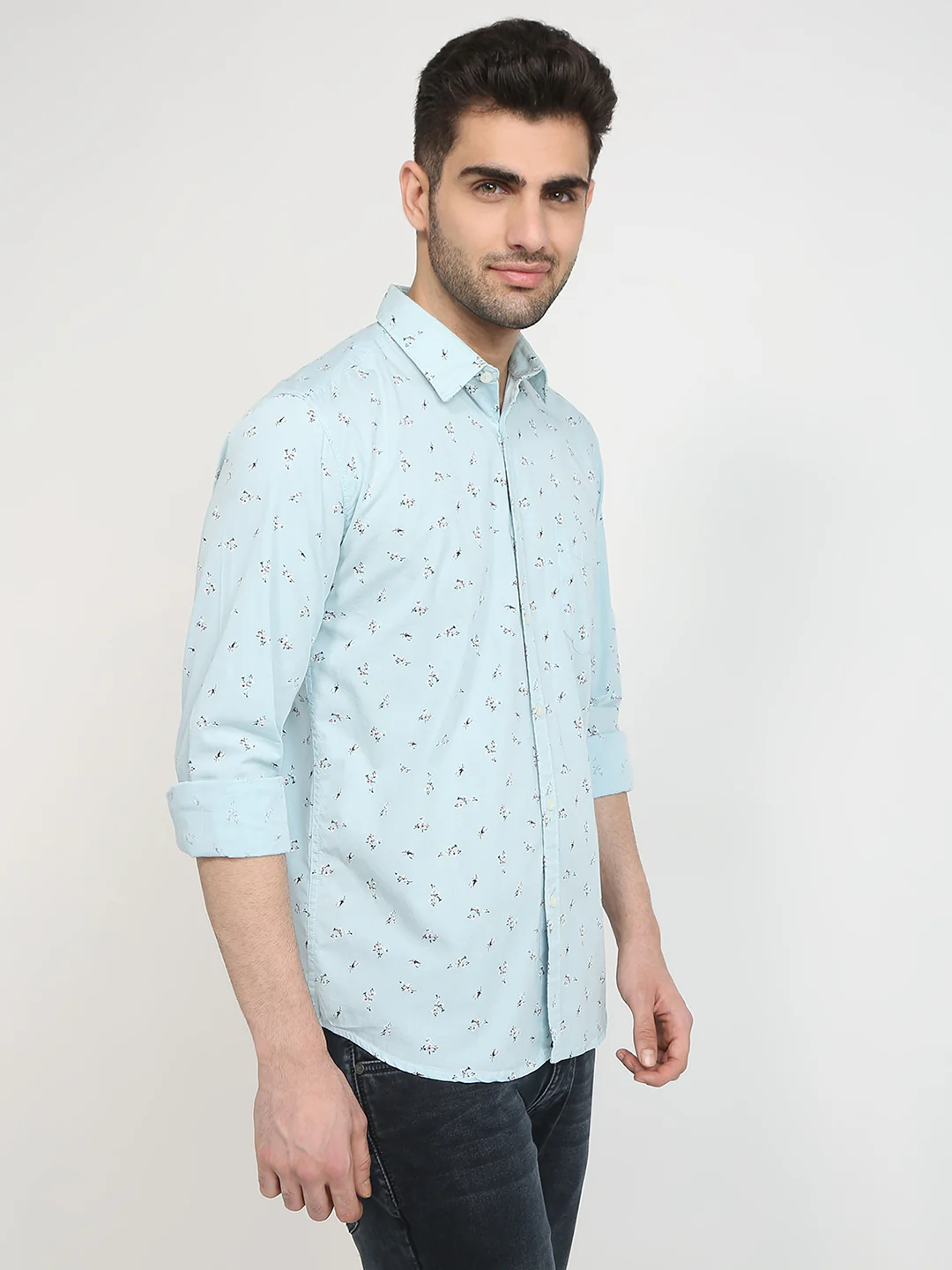 Parx Men Blue Printed Slim Fit Cotton Casual Shirt - Image 3