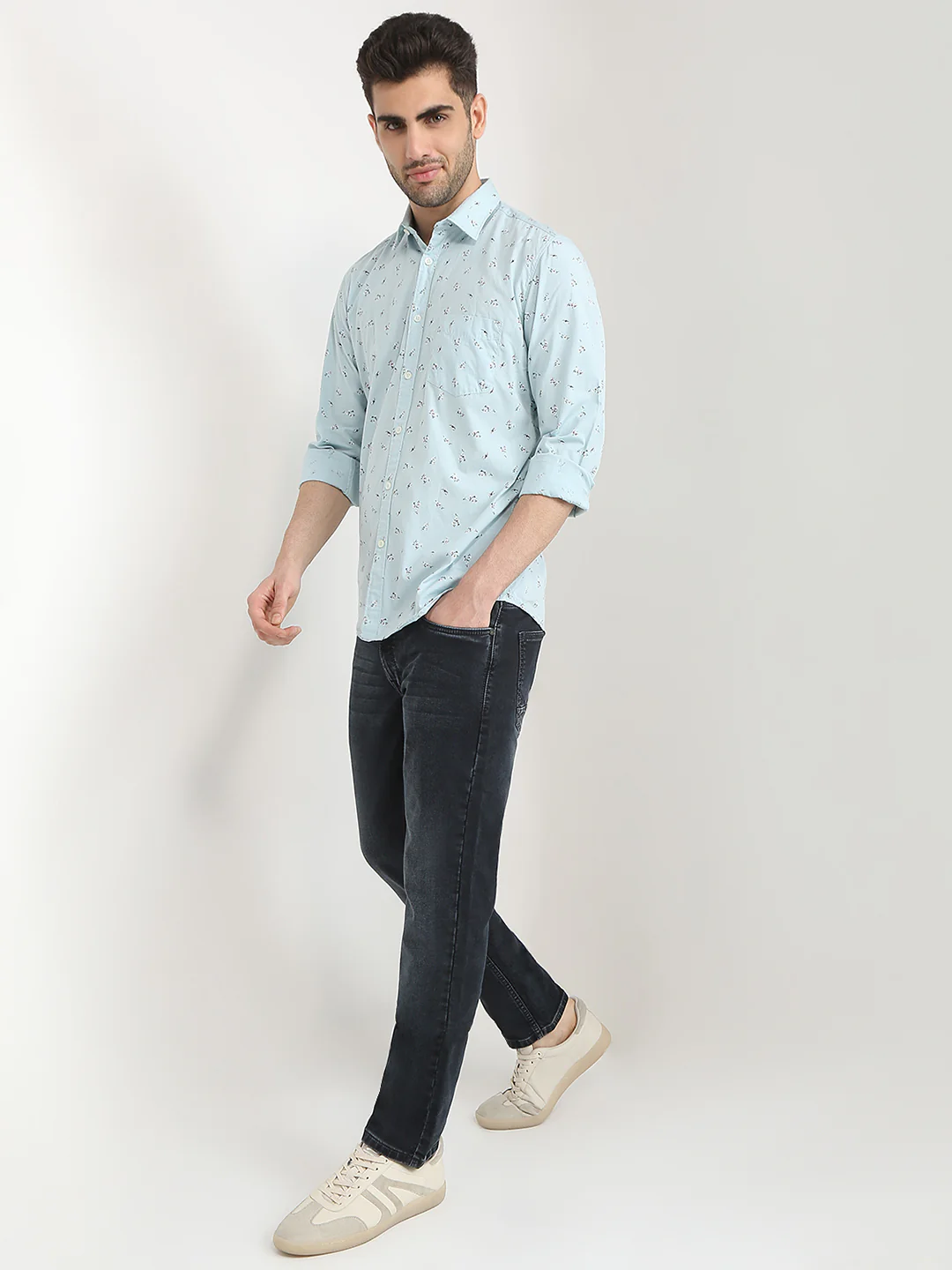 Parx Men Blue Printed Slim Fit Cotton Casual Shirt - Image 5