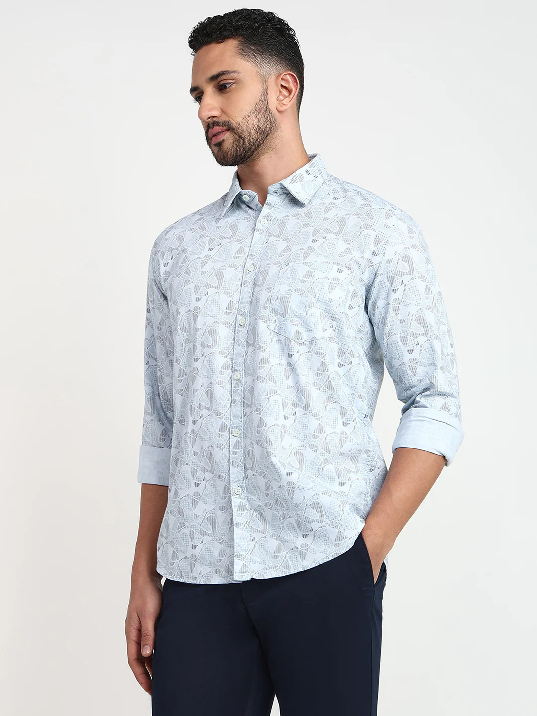 Parx Men Blue Printed Slim Fit Cotton Casual Shirt - Image 2