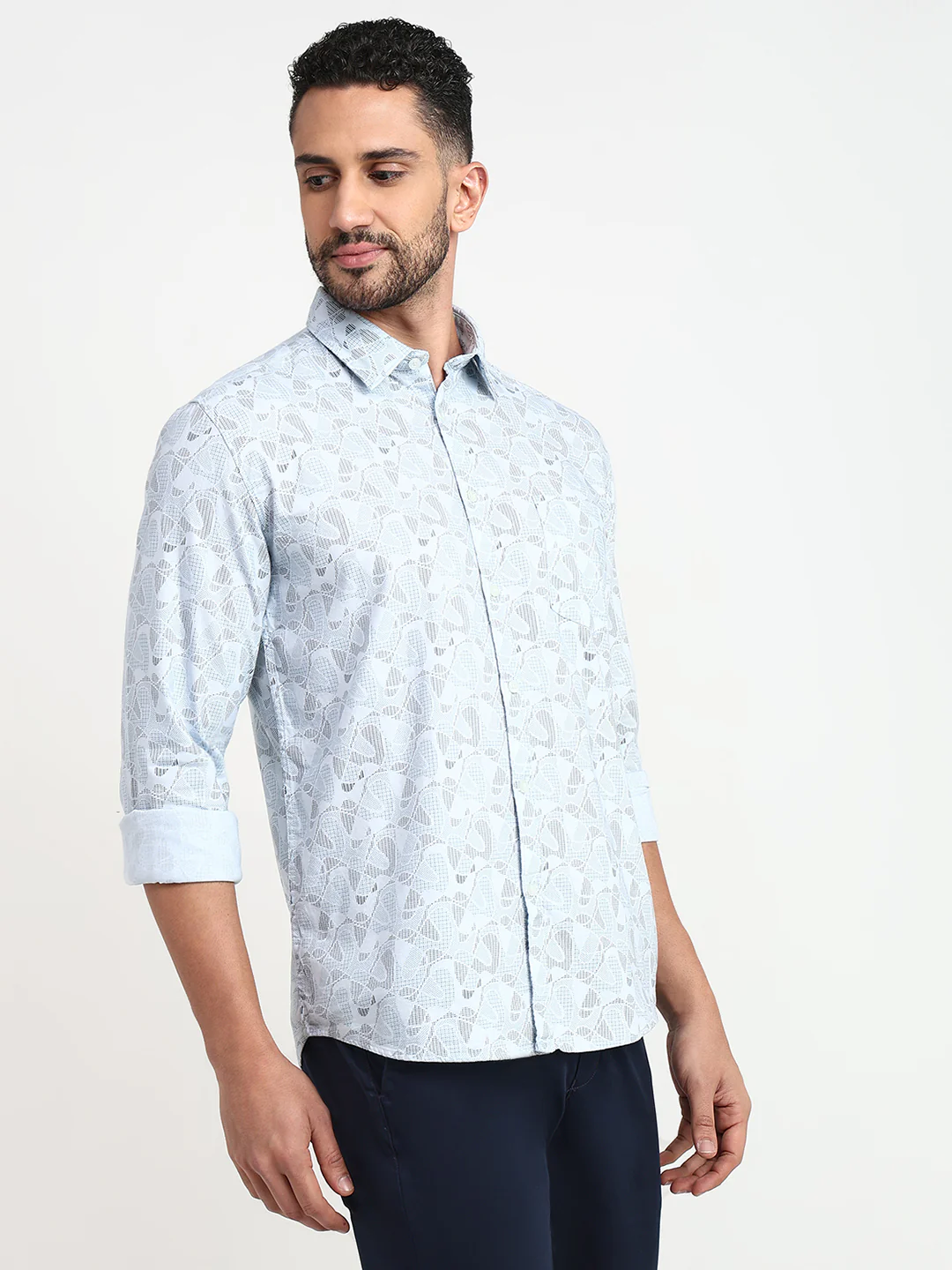 Parx Men Blue Printed Slim Fit Cotton Casual Shirt - Image 3