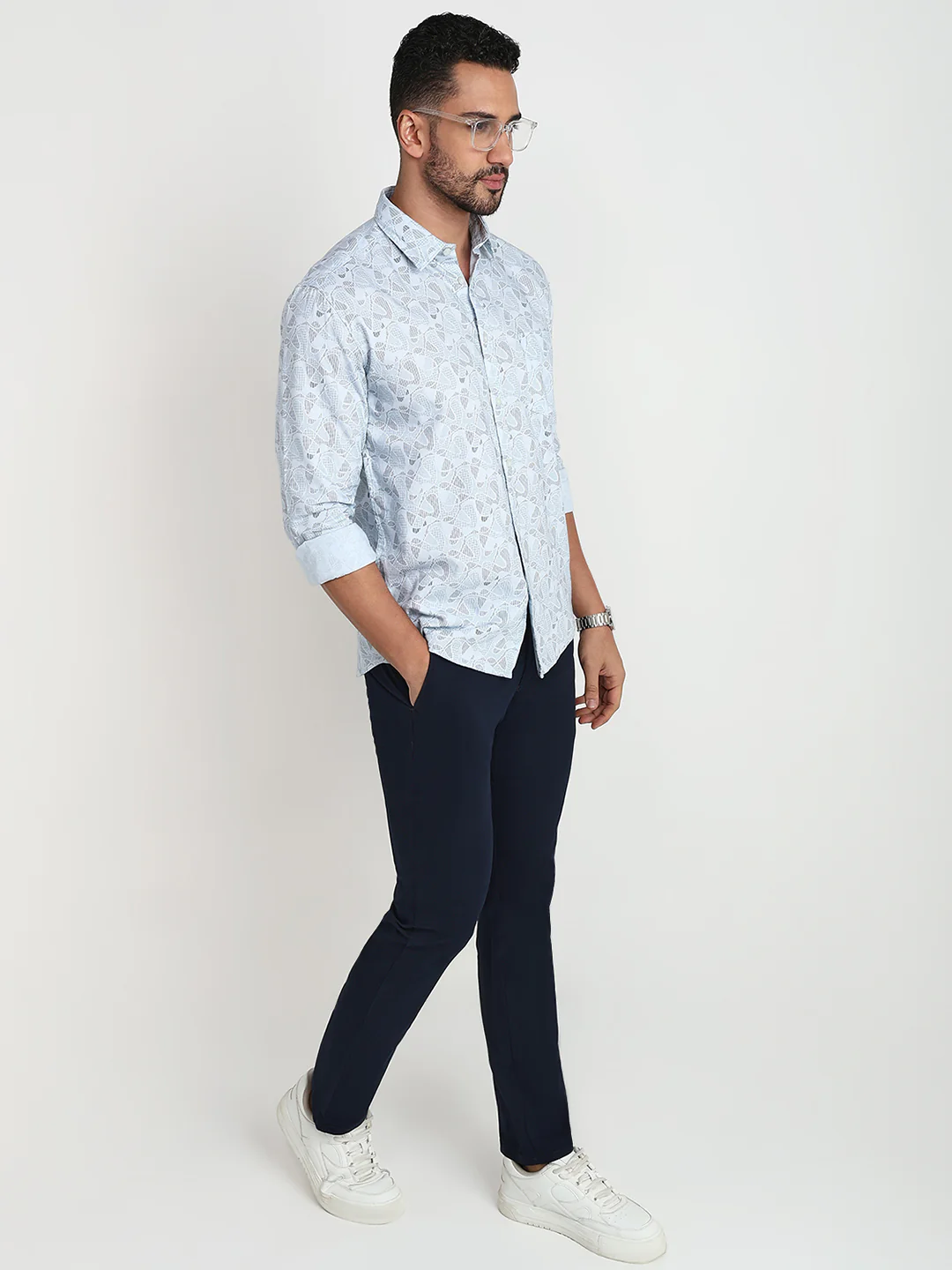 Parx Men Blue Printed Slim Fit Cotton Casual Shirt - Image 5