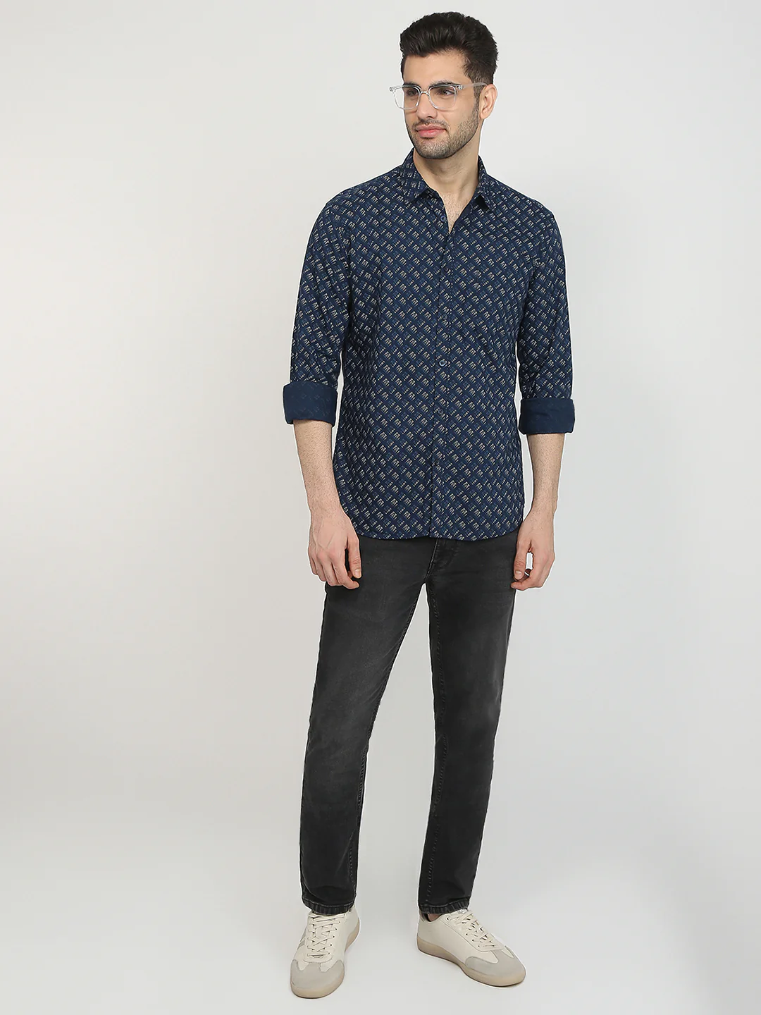 Parx Men Blue Printed Slim Fit Cotton Casual Shirt - Image 5
