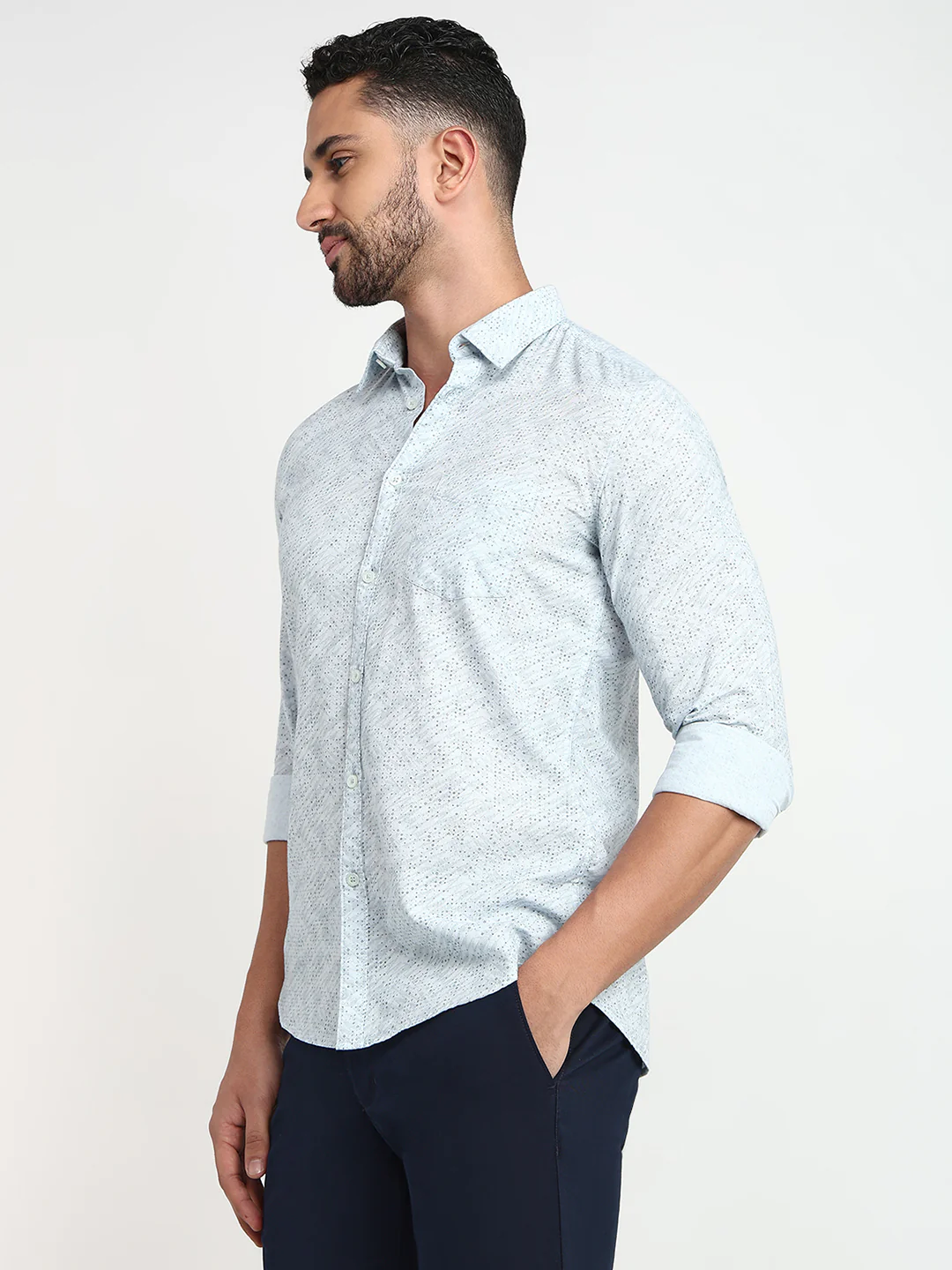 Parx Men Blue Printed Slim Fit Cotton Casual Shirt - Image 2