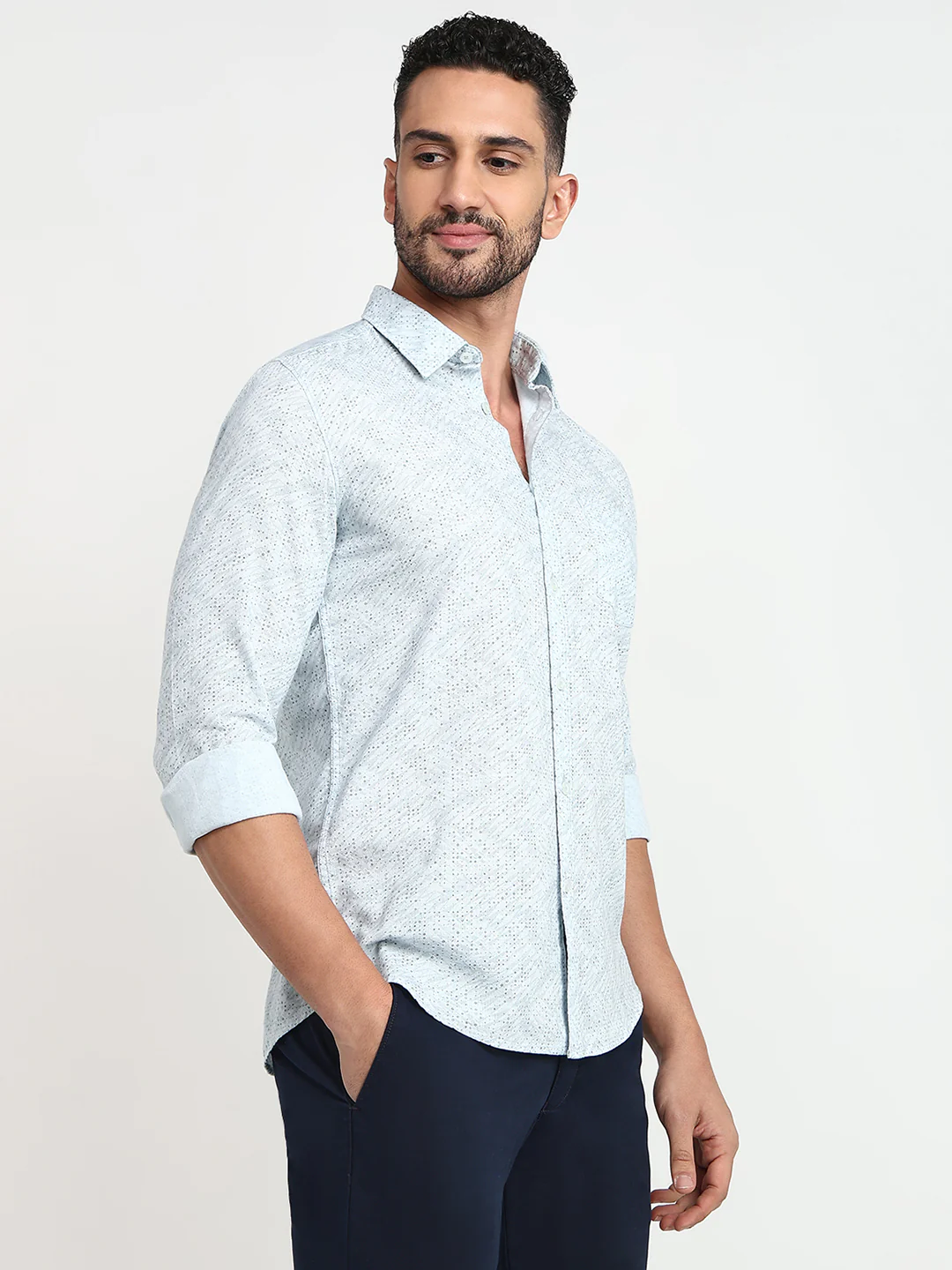 Parx Men Blue Printed Slim Fit Cotton Casual Shirt - Image 3