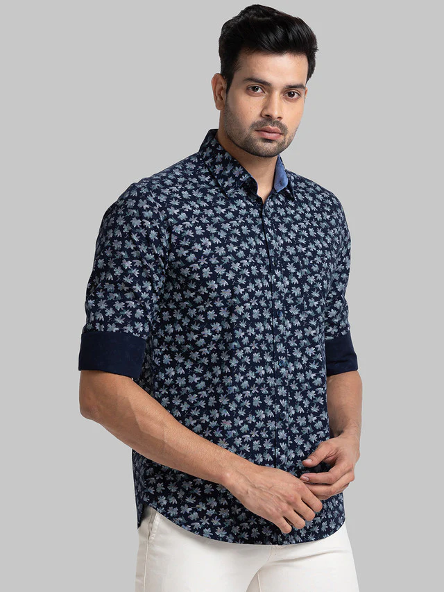 Parx Men Blue Printed Slim Fit Cotton Casual Shirt - Image 2