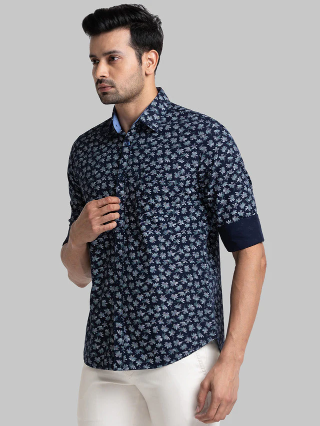 Parx Men Blue Printed Slim Fit Cotton Casual Shirt - Image 3