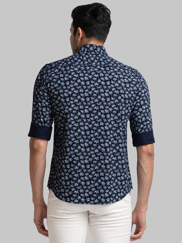 Parx Men Blue Printed Slim Fit Cotton Casual Shirt - Image 4