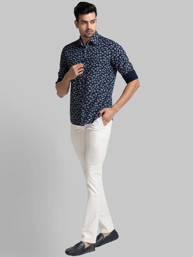 Parx Men Blue Printed Slim Fit Cotton Casual Shirt - Image 5