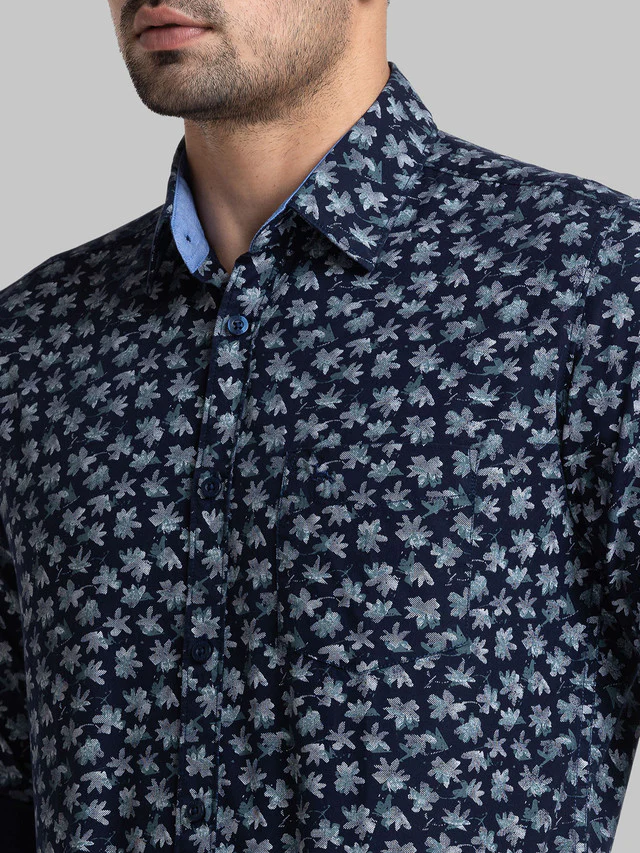 Parx Men Blue Printed Slim Fit Cotton Casual Shirt - Image 6