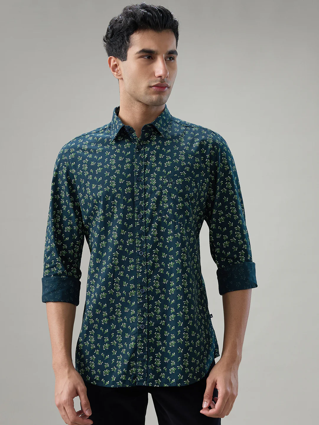 Parx Men Blue Printed Slim Fit Cotton Casual Shirt
