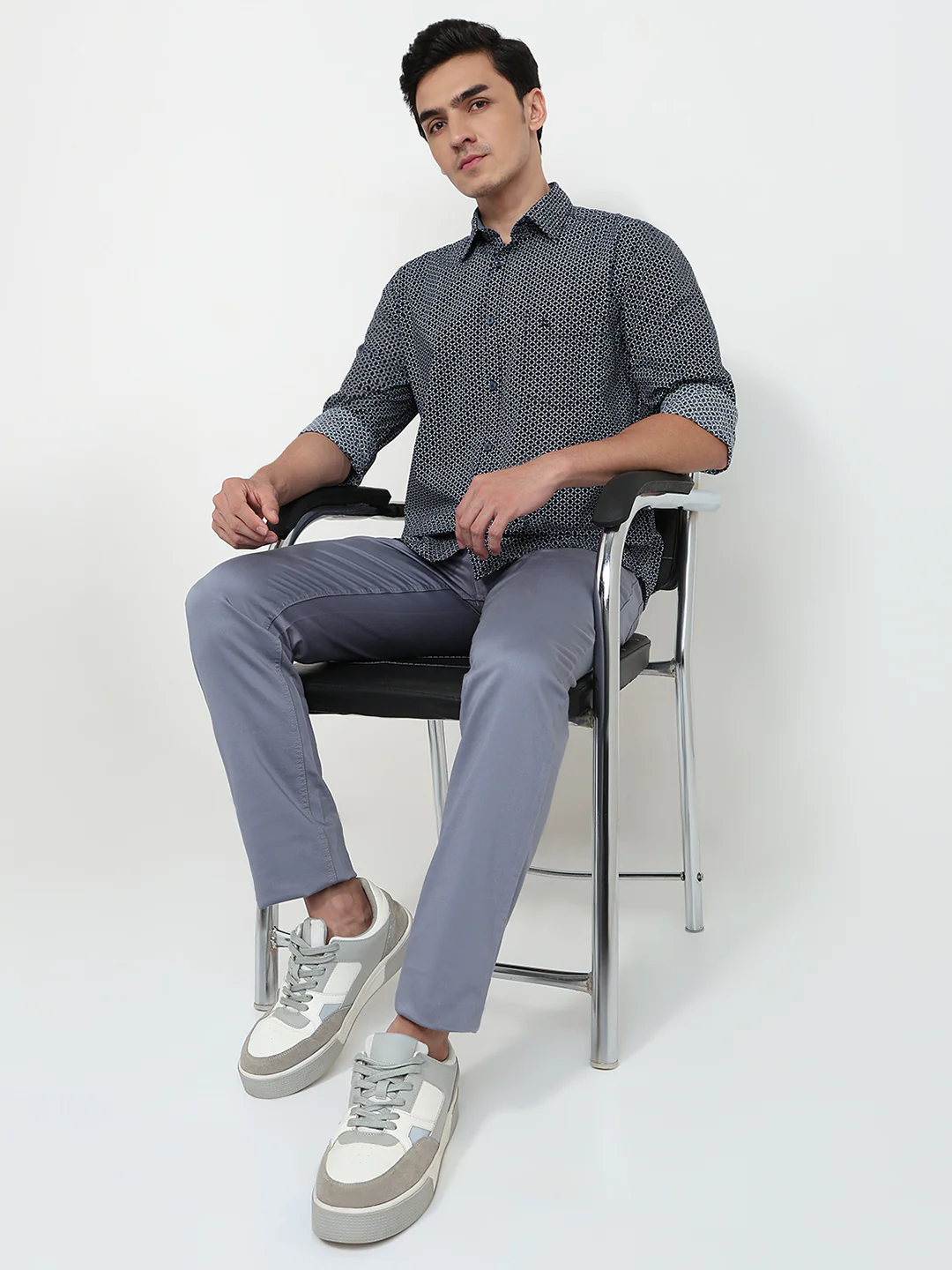 Parx Men Blue Printed Slim Fit Cotton Casual Shirt - Image 5
