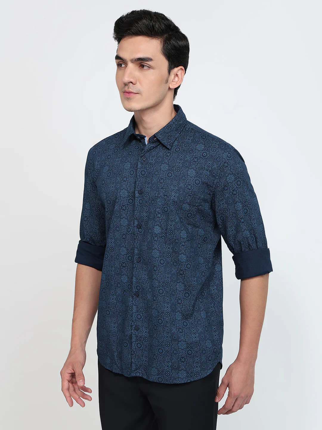 Parx Men Blue Printed Slim Fit Cotton Casual Shirt - Image 2