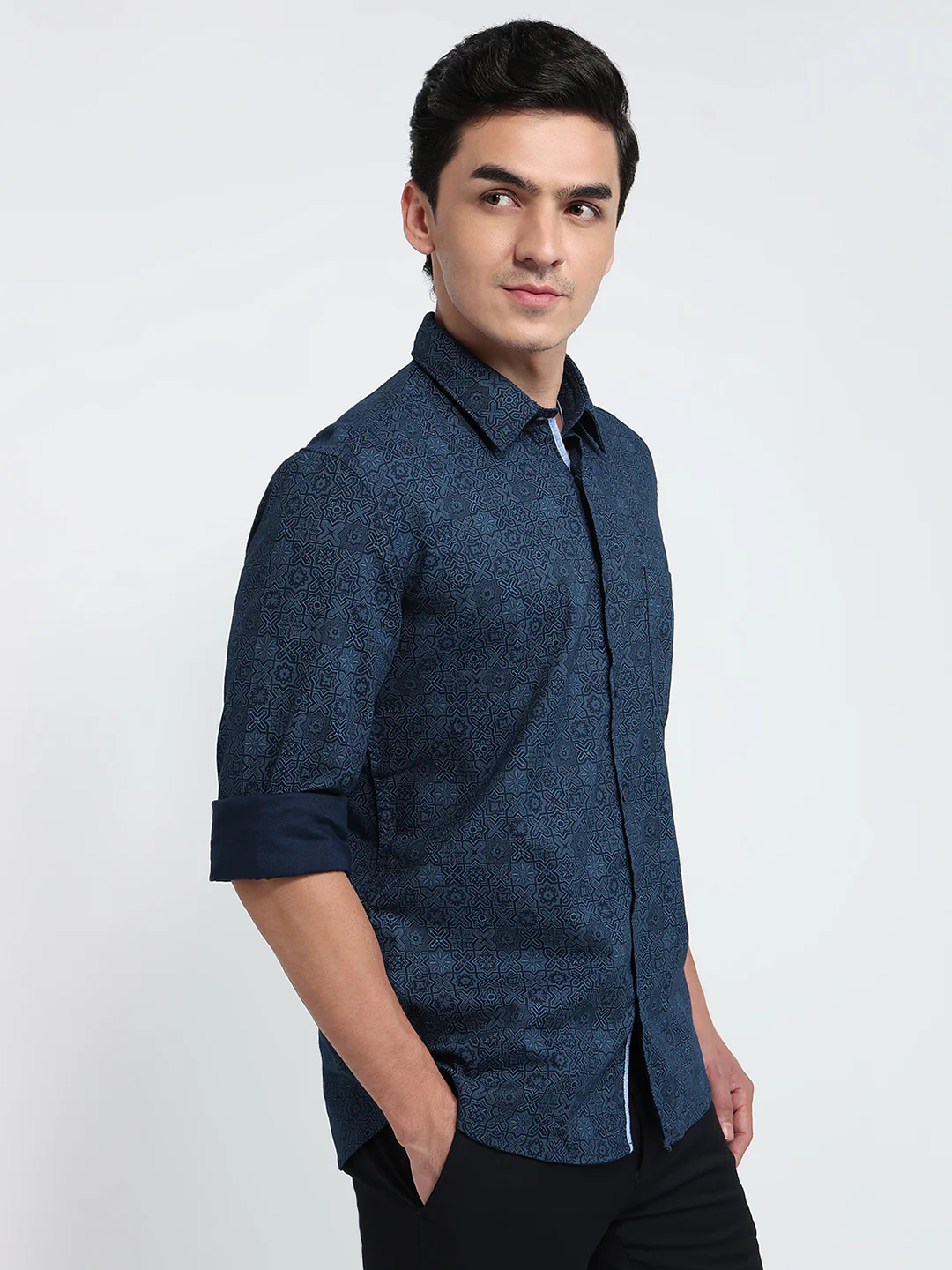Parx Men Blue Printed Slim Fit Cotton Casual Shirt - Image 3