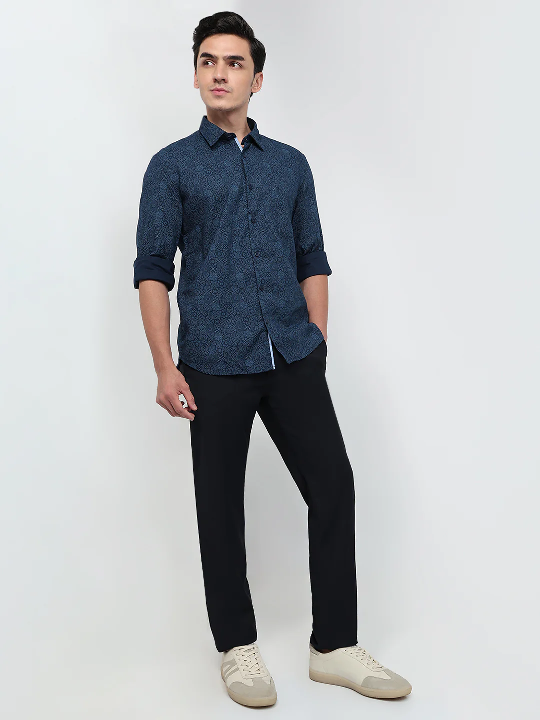 Parx Men Blue Printed Slim Fit Cotton Casual Shirt - Image 5