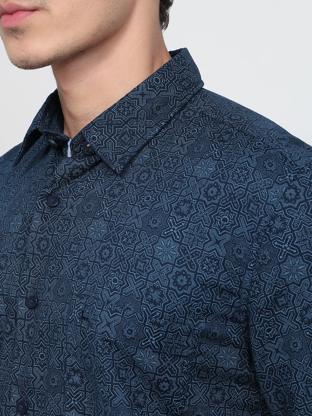 Parx Men Blue Printed Slim Fit Cotton Casual Shirt - Image 6
