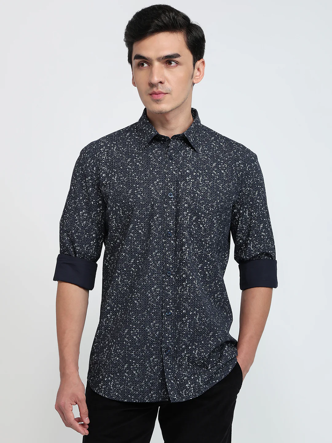 Parx Men Blue Printed Slim Fit Cotton Casual Shirt