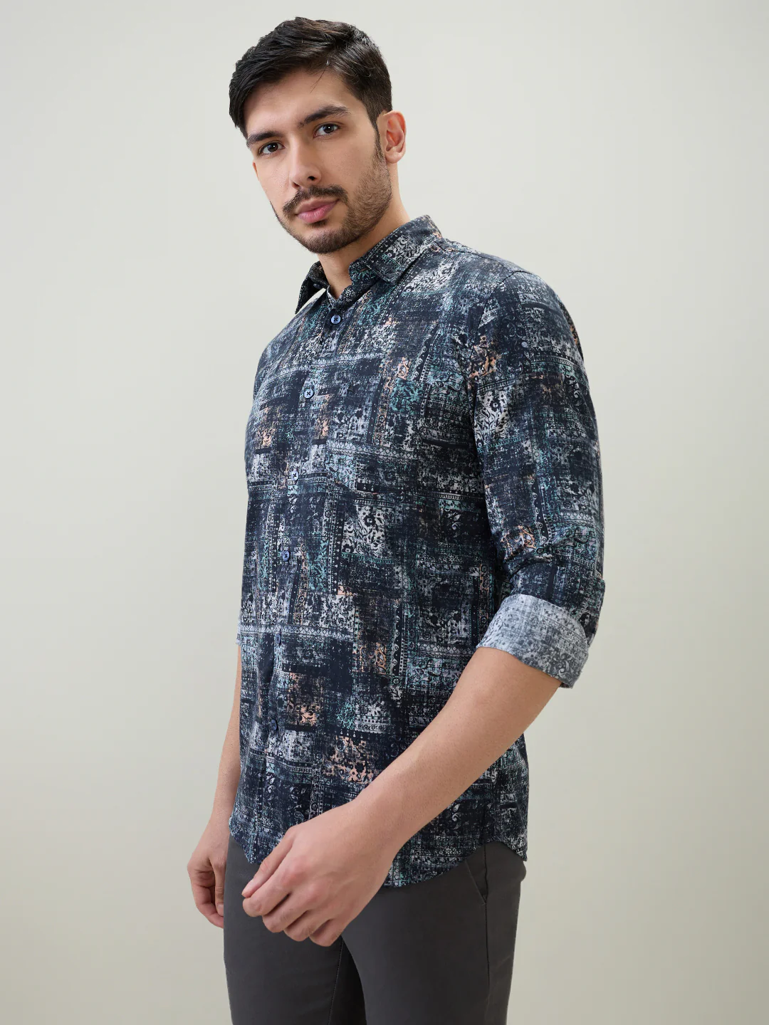 Parx Men Blue Printed Slim Fit Cotton Casual Shirt - Image 2