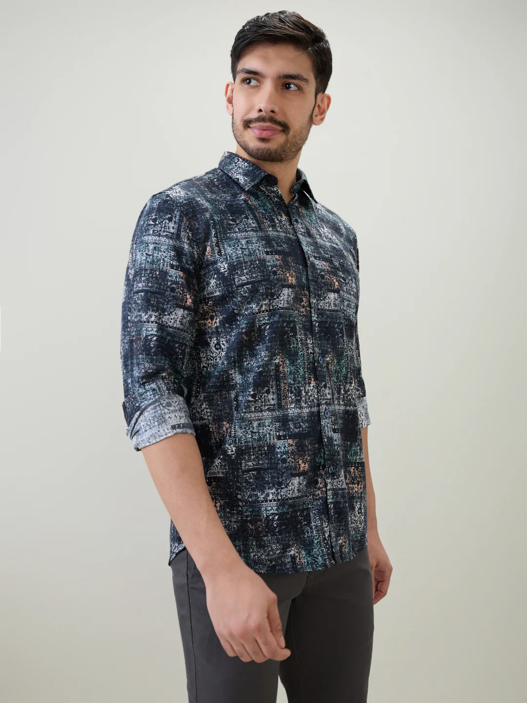 Parx Men Blue Printed Slim Fit Cotton Casual Shirt - Image 3